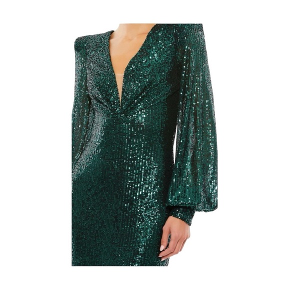 Mac Duggal 26866 Sequined Structured Bishop Sleeve Midi DressTeal Size 4 NWT - Picture 11 of 14